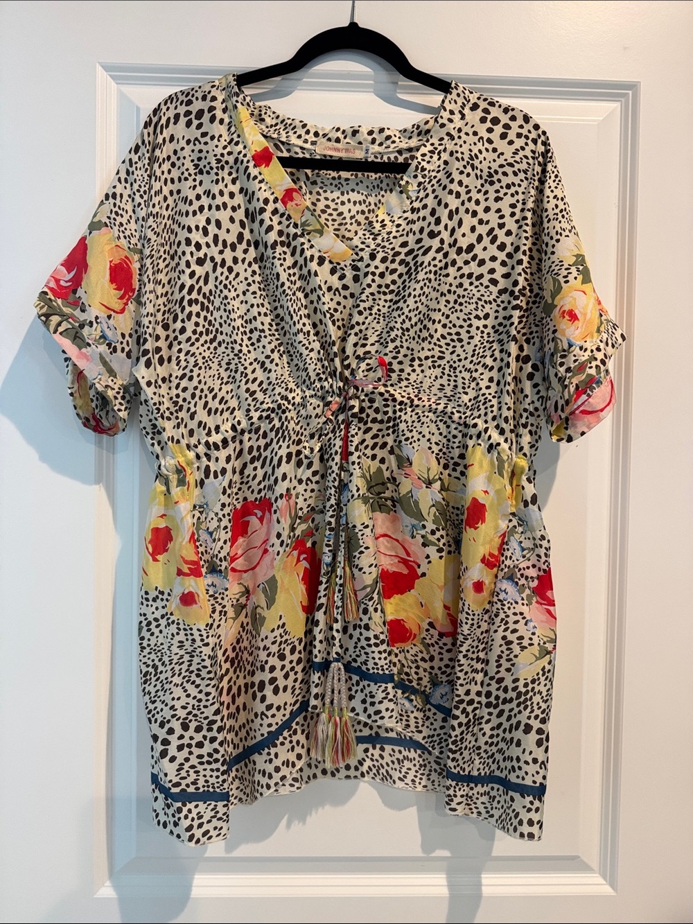 Johnny Was Cream Tunic with Red & Yellow Floral Accents